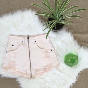 NWT CARMAR DISTRESSED PINK ZIP UP DENIM MINI SKIRT